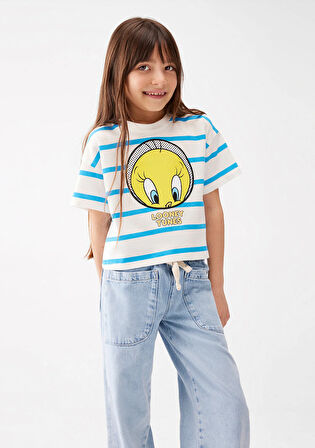 Tweety Baskılı Mavi Crop Tişört 7610164-83145