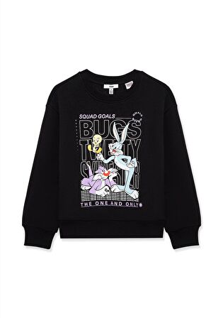 Mavi Bugs Bunny Baskılı Siyah Sweatshirt 7S10034-900