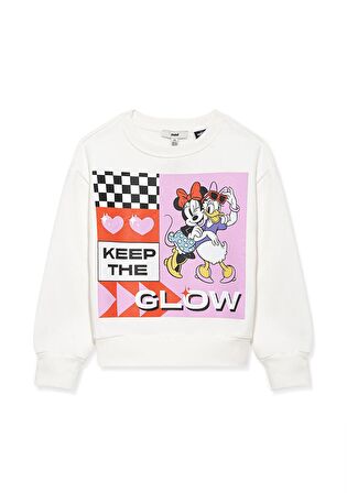 Mavi Mickey Mouse Baskılı Bej Sweatshirt 7S10035-80194