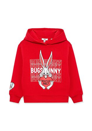 Mavi Bugs Bunny Baskılı Kapüşonlu Kırmızı Sweatshirt 7S10036-70471