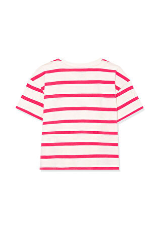 Mavi Logo Baskılı Pembe Çizgili Crop Tişört 7610182-71111