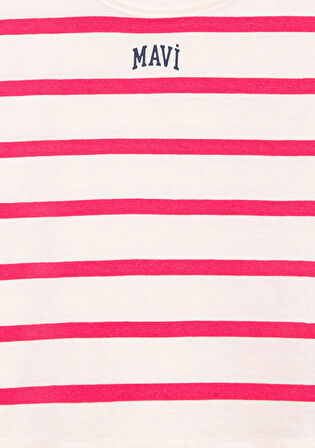 Mavi Logo Baskılı Pembe Çizgili Crop Tişört 7610182-71111