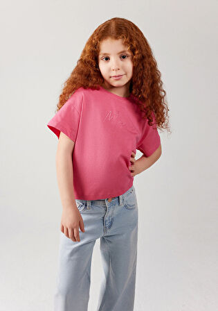Mavi Logo Baskılı Pembe Crop Tişört 7610181-71111