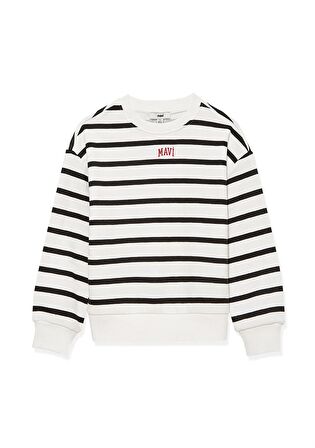 Mavi Logo Baskılı Siyah Çizgili Sweatshirt 7S10038-900