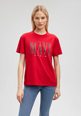 Mavi Logo Baskılı Kırmızı Tişört 1611990-70463