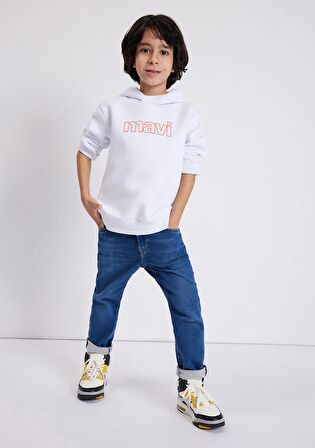 Mavi Logo Baskılı Kapüşonlu Beyaz Sweatshirt 6S10041-620