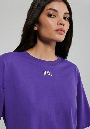 Mavi Logo Baskılı Mor Crop Tişört 1611585-70694