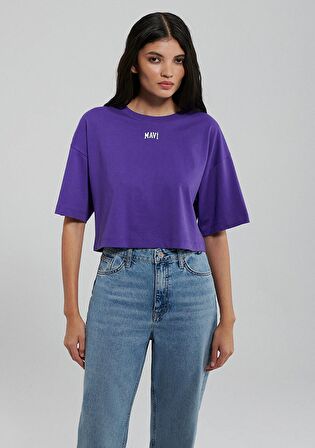 Mavi Logo Baskılı Mor Crop Tişört 1611585-70694
