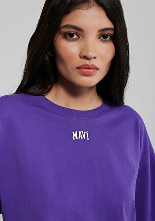 Mavi Logo Baskılı Mor Crop Tişört 1611585-70694