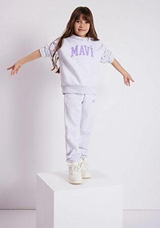 Mavi Logo Baskılı Kapüşonlu Gri Sweatshirt 7610035-85438