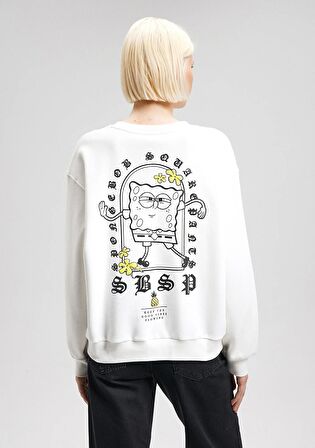 Mavi Spongebob Baskılı Beyaz Sweatshirt 1S10126-70057