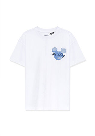 Mickey Mouse Baskılı Beyaz Tişört