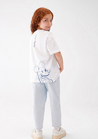 Mickey Mouse Baskılı Beyaz Tişört