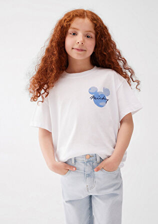 Mickey Mouse Baskılı Beyaz Tişört