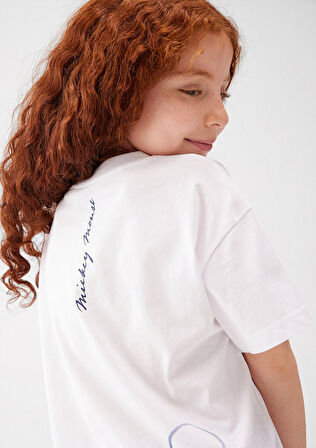 Mickey Mouse Baskılı Beyaz Tişört