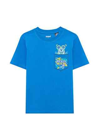 Mickey Mouse Baskılı Mavi Tişört