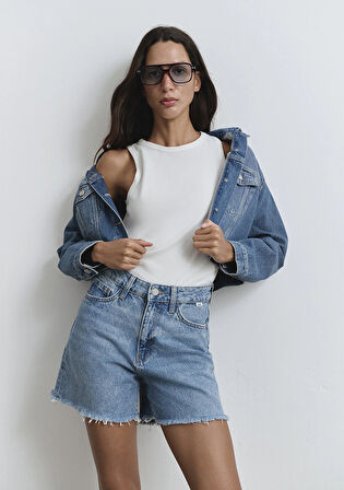 Millie 90lar Koyu Mavi Jean Şort 1458987073