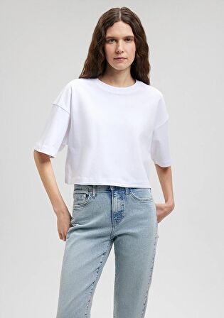 Mavi Beyaz Basic Crop Tişört 1612377-620