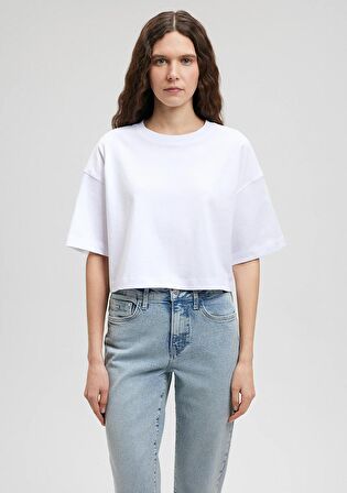 Mavi Beyaz Basic Crop Tişört 1612377-620