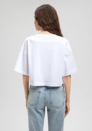 Mavi Beyaz Basic Crop Tişört 1612377-620