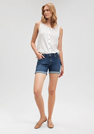 Pixie Casual Vintage Derin Mavi Jean Şort 1437087076