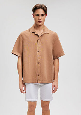 Keten Karışımlı Kahverengi Gömlek 0210885-70369
