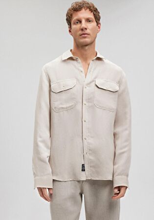 Mavi Keten Karışımlı Bej Gömlek 0210851-70144