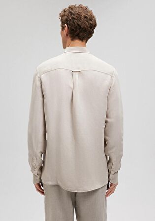 Mavi Keten Karışımlı Bej Gömlek 0210851-70144