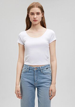 Mavi Beyaz Basic Crop Tişört 1612374-620