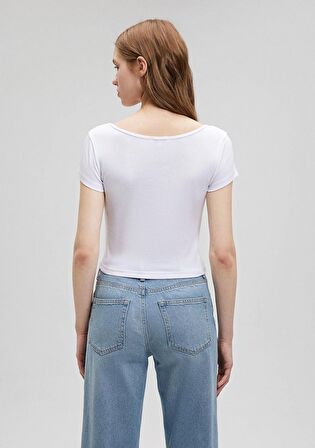 Mavi Beyaz Basic Crop Tişört 1612374-620