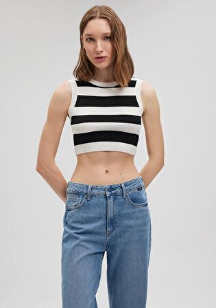Mavi Çizgili Crop Triko Top 1710098-85407
