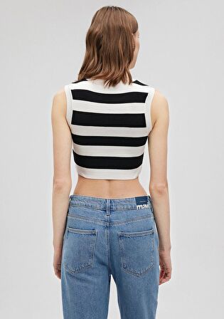 Mavi Çizgili Crop Triko Top 1710098-85407