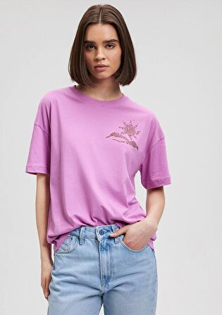 Mavi Sırt Baskılı Mor Tişört 1612527-70584