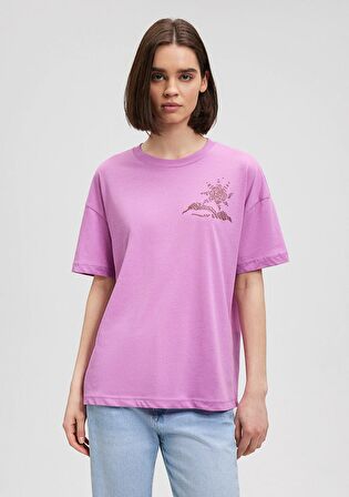 Mavi Sırt Baskılı Mor Tişört 1612527-70584