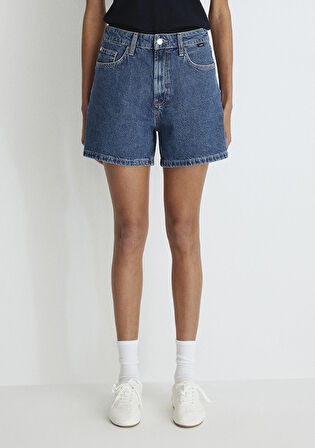 Verna 90lar Gölgeli Derin Mavi Jean Şort 1410059-87080