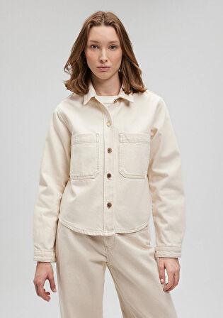 Paola Mavi Premium Krem Jean Gömlek 1210779-87093