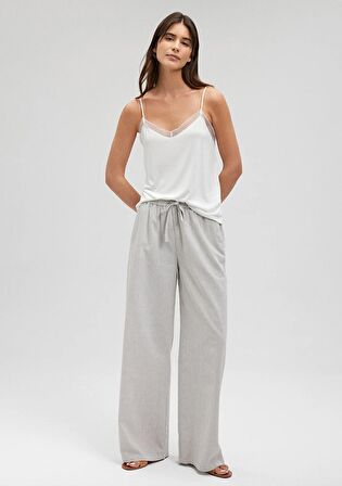 Mavi Keten Karışımlı Gri Pantolon 1010686-70074