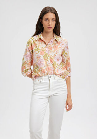 Çiçek Baskılı Pembe Gömlek 1210759-87007