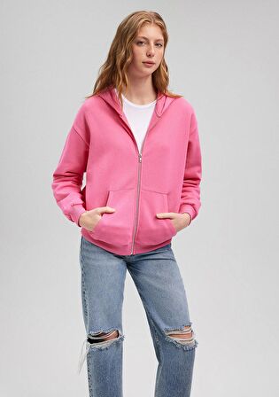 Mavi Fermuarlı Kapüşonlu Pembe Basic Sweatshirt 1611775-71095