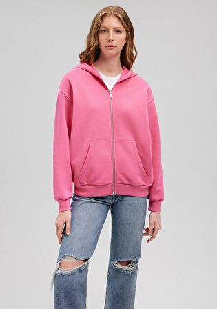 Mavi Fermuarlı Kapüşonlu Pembe Basic Sweatshirt 1611775-71095