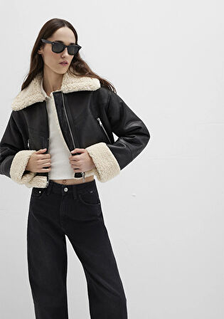 Siyah Suni Deri Ceket 1110462-900