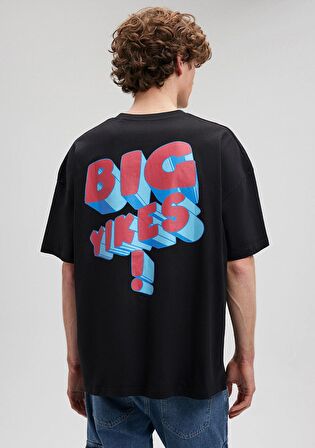 Mavi Baskılı Siyah Tişört 0612103-900