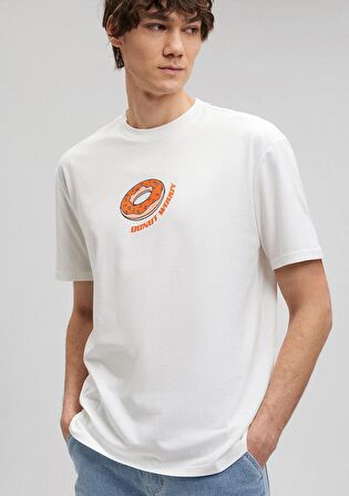 Mavi Donut Baskılı Beyaz Tişört 0612069-80194