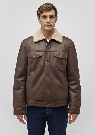 Suni Kürk Detaylı Kahverengi Suni Deri Ceket 0110460-71603
