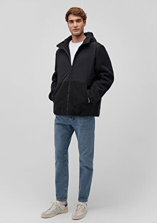 Polar Detaylı Kapüşonlu Siyah Ceket 0110461-900