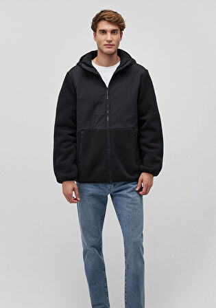 Polar Detaylı Kapüşonlu Siyah Ceket 0110461-900