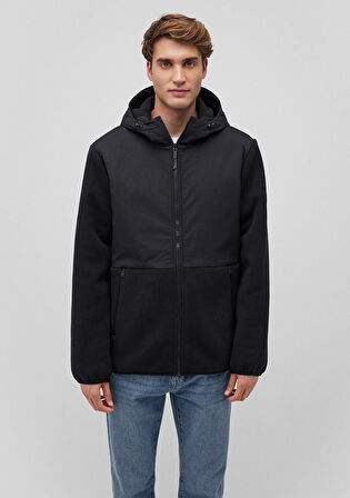 Polar Detaylı Kapüşonlu Siyah Ceket 0110461-900