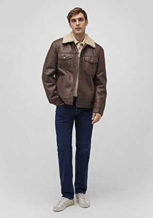 Suni Kürk Detaylı Kahverengi Suni Deri Ceket 0110460-71603