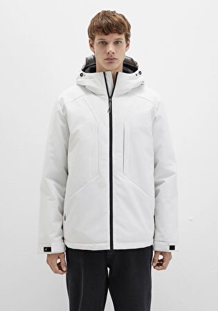 Kapüşonlu Gri Şişme Mont 0110441-83746