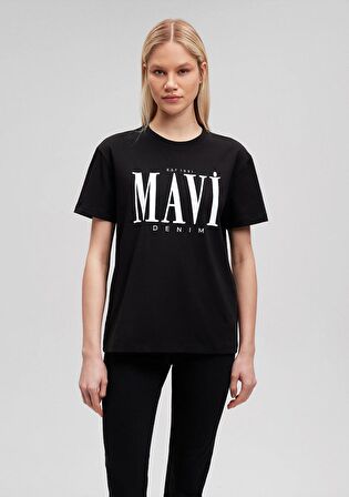Mavi Logo Baskılı Siyah Tişört 1611990-900